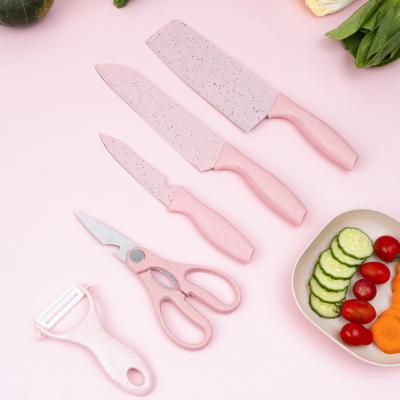 China Stocked 5 Pieces of Kitchen Knives Set to Include 3 Kitchen Knives 1 Scissors and 1 Peeler Stainless Steel Non-stick Coating with Gift Box for sale