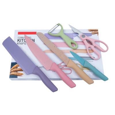 China Stocked Kitchen Wheat Straw Cutter Set Household Knife Set Colorful Wheat Straw 6-Piece Gift Box Gift Set for sale