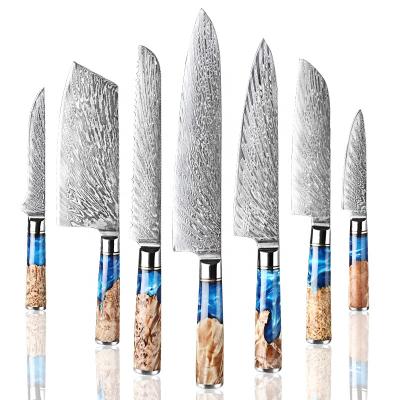 China 2021 Stocked Universal Hot Selling Amazon Japanese Damascus Handle 7pcs Culinary Arts Knife Set for sale