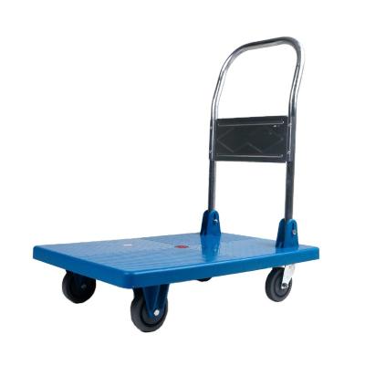 China Durable Galvanized Blue Metal Cart With Four Wheels Metallic Warehouse Trolley For Sale for sale