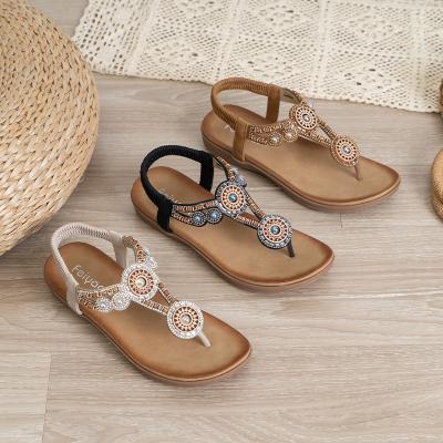 China Flat 2022 new beach direct sales beaded flat shoes fashion ladies sandals for sale