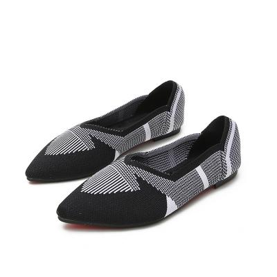 China Wholesale Cheap Flat Girls Black Striped Shoes Flying Woven Sandals Flat Shoes for sale