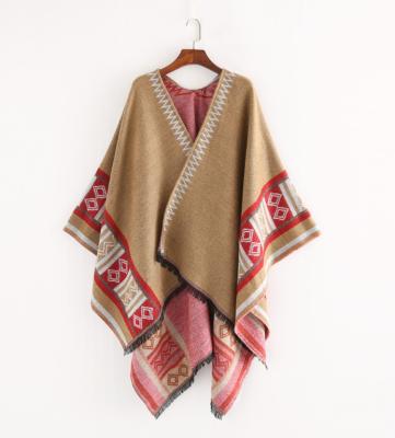 China Polyester Knitted Jacquard Shawl Ladies Wool Cashmere Poncho Women Autumn Winter Cashmere Sweater Shawl for sale