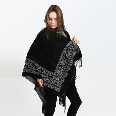 China Polyester Fashion Poncho With Tassels Brand Stripe Woven Sleeve Wool Blend Winter Pashmina Warm Cashmere Shawl for sale