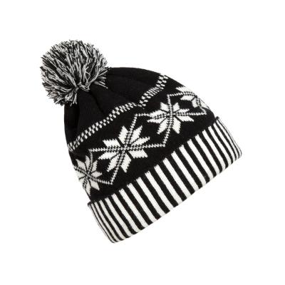 China Chunky Character Knit Pom Pom Skull Cap Cuff Beanie Winter Snow Warm Jacquard Knit Hat Beanie for sale