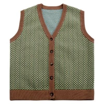 China Breathable V-Neck Sweater Vest Cardigan Sleeveless Print Loose Fit Knitted Vest for sale