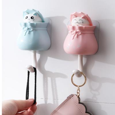 China Modern Animal Creative Cute Wall Mount Hook Heavy Duty Adhesive Stretch Cat Wall Hanging Cute Hook for sale