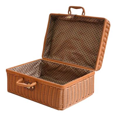 China Viable Handmade Plastic Woven Rattan Storage Basket Picnic Basket Imitation Rattan Picnic Basket for sale