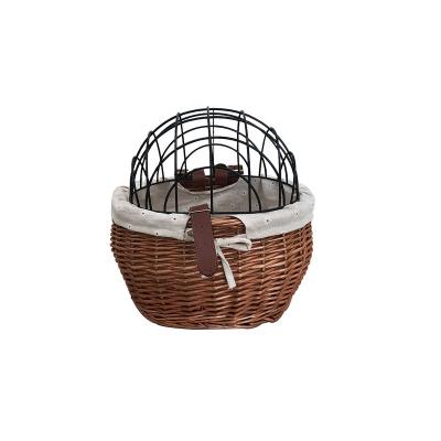 China Vintage OEM Color Removable Bike Basket Handmade Front Wicker Bicycle Basket For Pets Dogs for sale