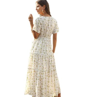 China 2021 Summer New Hotsale Washable Women's Ruffled Floral Printed Casual Elegant Long Dress for sale