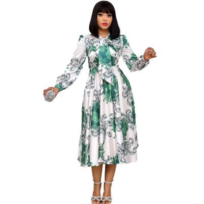 China European and American Plus Size Women's Long Sleeve Breathable Lace Print Fashion African Dress for sale