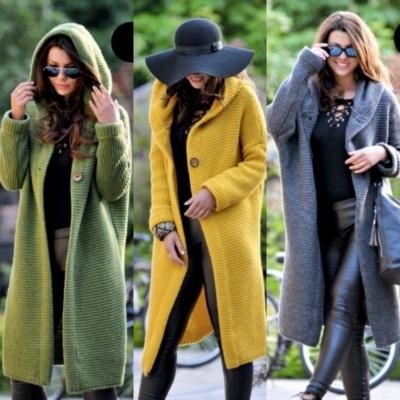 China 2021 New Anti-wrinkle Wholesale Good Workmanship Women's Style Plain Long Knit Sweater Hooded Coat Outwear for sale