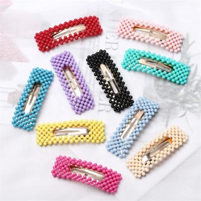 China CANYUAN hair decoration hot sale fashion side beads colorful handmade rectangular hair clips whaterdrop pearl hair clips for girls for sale