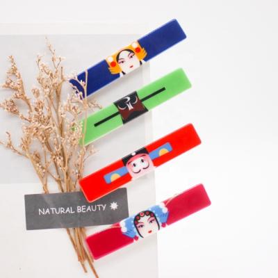 China Unique Peking Opera Cute National Hair Accessories Bar Clips Customize Acrylic Hair Clips For Girls for sale