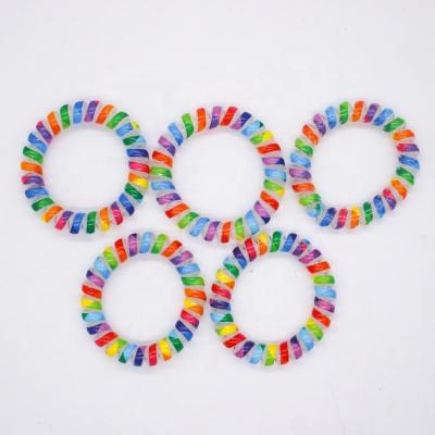 China Wholesale Colorful Plastic Hair Decoration Hair Rings Shapes Rainbow Telephone Wiring Hair Bands For Women for sale