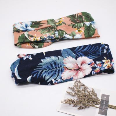 China Hair Decoration Fashion Winter Wide Headband Women Print Flower Cross Cotton Elastic Headbands For Women for sale