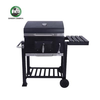 China Easily Assembled Black 6-10 People Large Square Stove With Side Outdoor Meat Smoker European Style Charcoal BBQ Table Garden BBQ Grill for sale