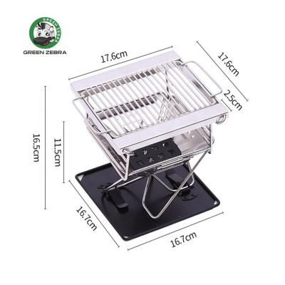 China Easily Assembled Square Type For Camping BBQ Silver Stainless Steel Portable Grill With Tray Smokeless Foldable Charcoal Barbecue Grill for sale