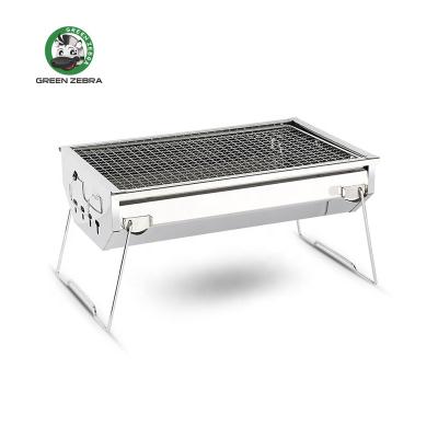 China Easily Assembled Stainless Steel BBQ Grill Portable Household Charcoal Silver Folding Grill for sale