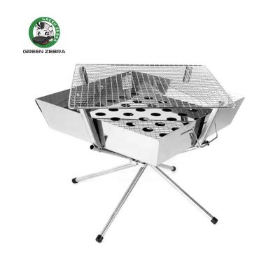 China Portable And Lightweight Easily Assembled 2 In 1 For Fire Pit And Barbeque Folding Stainless Steel Fire Pit Rack Fire Bowl Charcoal BBQ Grill for sale