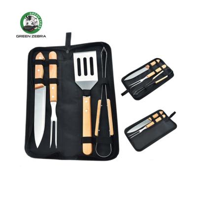 China Easily Cleaned Portable Multi Function Camping 2/3/4 Piece Grill Grilling Accessories With Storage Bag Handle BBQ Woodworking Tool Kit for sale