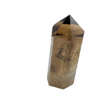 China Europe Crystal Opens Natural Smoky Crystal Tower Yellow Quartz Crystal Pillar / Wand for sale