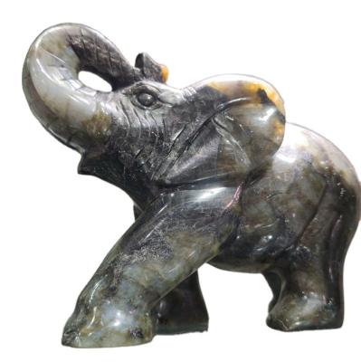 China China Labradorite Realistic Natural Stone Elephant Carvings Crystal Animal Carvings for sale