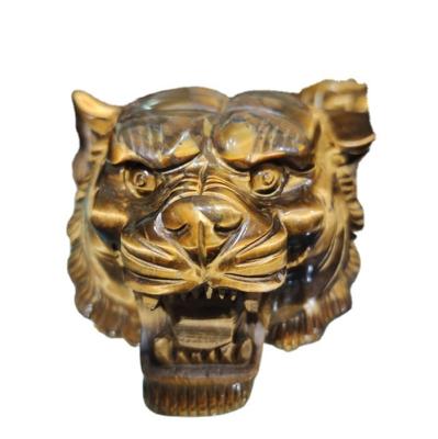 China Natural Tiger Eye Stone Yellow Head Tiger Carvings China Tiger Animal Crystal Carvings for sale