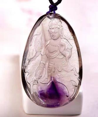 China Europe Natural Amethyst Quartz Crystal Carving Goddess Of Mercy Pendant for sale