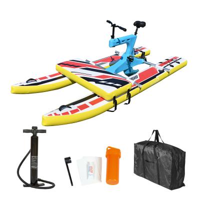 China PVC 2023 Newly Water Play Equipment Inflatable Water Bicycle Pontoon Lake Sea Inflable Board with bike for sale