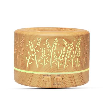 China 500ml Car Essential Oil Diffuser Wood Grain Diffuser With 7 Colors Light Aromatherapy Oil Diffuser for sale