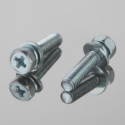 China Carbon Steel Cross Galvanized Cross Recessed Hexagon Combination Screws With Spring And Flat Washer for sale