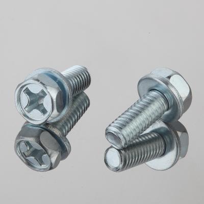 China Stainless Steel Cross Recessed Hex Head Sems Screw With Flat Washer for sale