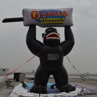 China Oxford Cloth or Custom Gorilla Advertising PVC Tarpaulin Balloon Black Giant Inflatable Gorilla Rooftop Balloon for sale