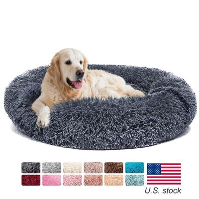 China Mechanical Wash Donut Dog Bed Long Warm Soft Plush Pet Cushion For Large Cat Sleeping Bag Calming Bed Washable Pet Sofa Mat Cat Kennel Samll for sale