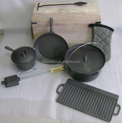 China Sustainable Cast Iron Picnic Cookware Set Camping Cookware for sale