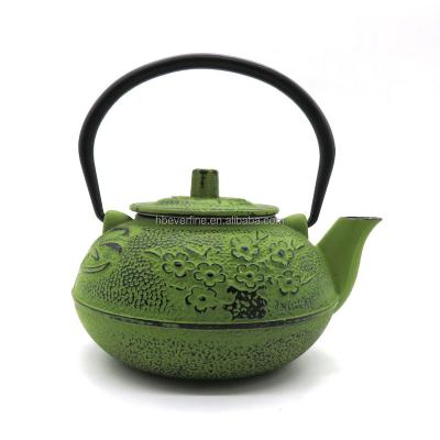 China Sustainable Primrose Cast Iron Teapot Green Color 600ml for sale