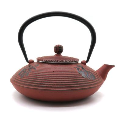 China Viable teapot of red color made of cast iron for sale