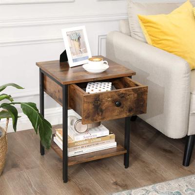 China Eco-Friendly Square Small Bedroom Table Single Drawer Furniture Modern Amazon Nightstand End Table for sale