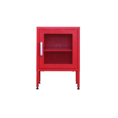 China Red Single Household Mesh Door Metal Legs Steel Storage Metal Sideboard Cabinet Convertible for sale