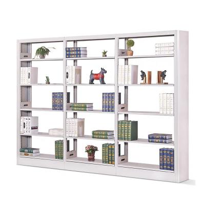 China Customized Modern School Library Steel Bookcase 6 Layers Bookcase Furniture Double Side Book Shelves for sale