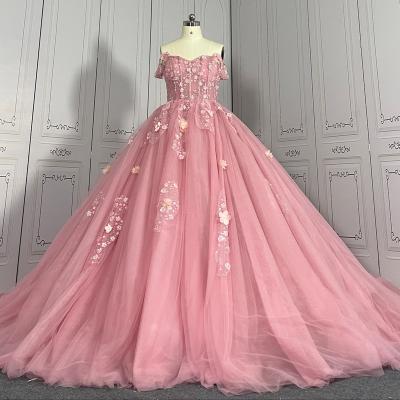 China Dry Cleaning Wedding Party Woman Evening Elegance Fat Girl Off The Shoulder Quinceanera Elegant 2022 Princess Pink Ball Gown Prom Dress for sale