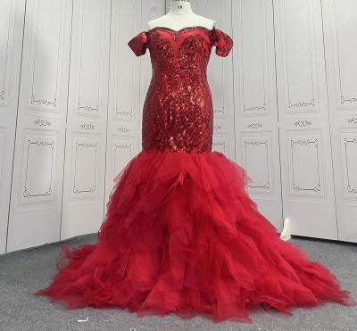 China Dry Cleaning Bride Red Long Fashion Evening Formal Maxi Sequin Gown Elegant Mermaid Wedding Party Prom Dress for sale