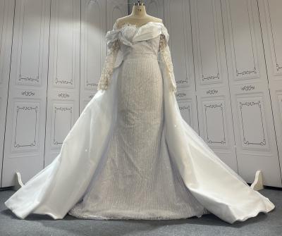 China Dry Cleaning White Polyester Dress Quality Lace Oem Custom Bridal Gown Mermaid Elegant Woman 2023 Bride Wedding Gowns With Detachable Train for sale