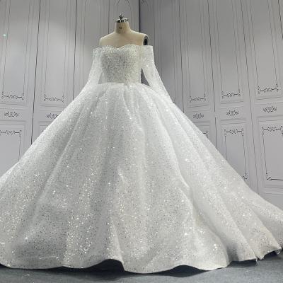 China Dry Cleaning Prince Style Plu Bride Pearl Off Shoulder Luxury Woman Plus Size Modest Wedding Dress Bridal Gown 2023 for sale