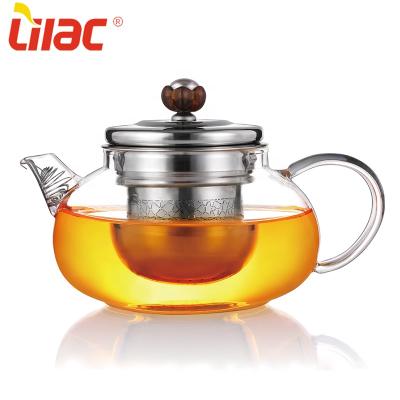 China Viable quality 450ml/650ml german lilac individual bulk mini thermal/miniature kungfu glass teapot with metal lid design for sale