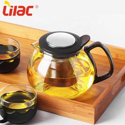 China Viable Lilac German Quality 700ml/1000ml Low MOQ Customized Clear Glass Teapot With Infuser for sale