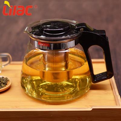 China Viable Lilac German Manufacturer Food Grade Quality 0.9L/1.1L/1.5L Clear Glass Teapot With Stainless Steel Infuser for sale