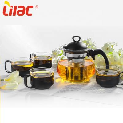 China Japanese Style Sustainable Lilac German Teapot Quality 700ml+150ml*4 Small Teapot And Glass Cups Kettle Set With Side Handle for sale