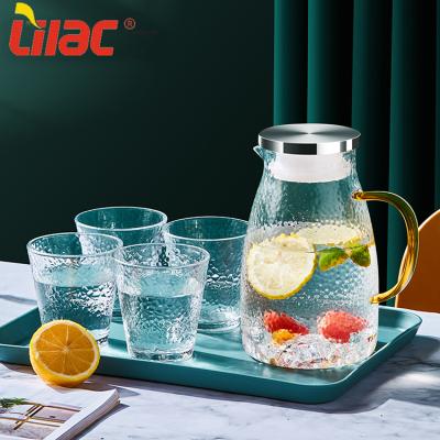 China Sustainable Quality Lilac German Glass Jug Set 1600ml+300ml*4 Set Large Glass Water Tumbler Jug for sale